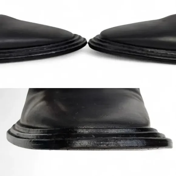 Black Leather Square Toe Sculptural Triangle Heel Minimalist Modern Ankle 10 - Picture 9 of 10